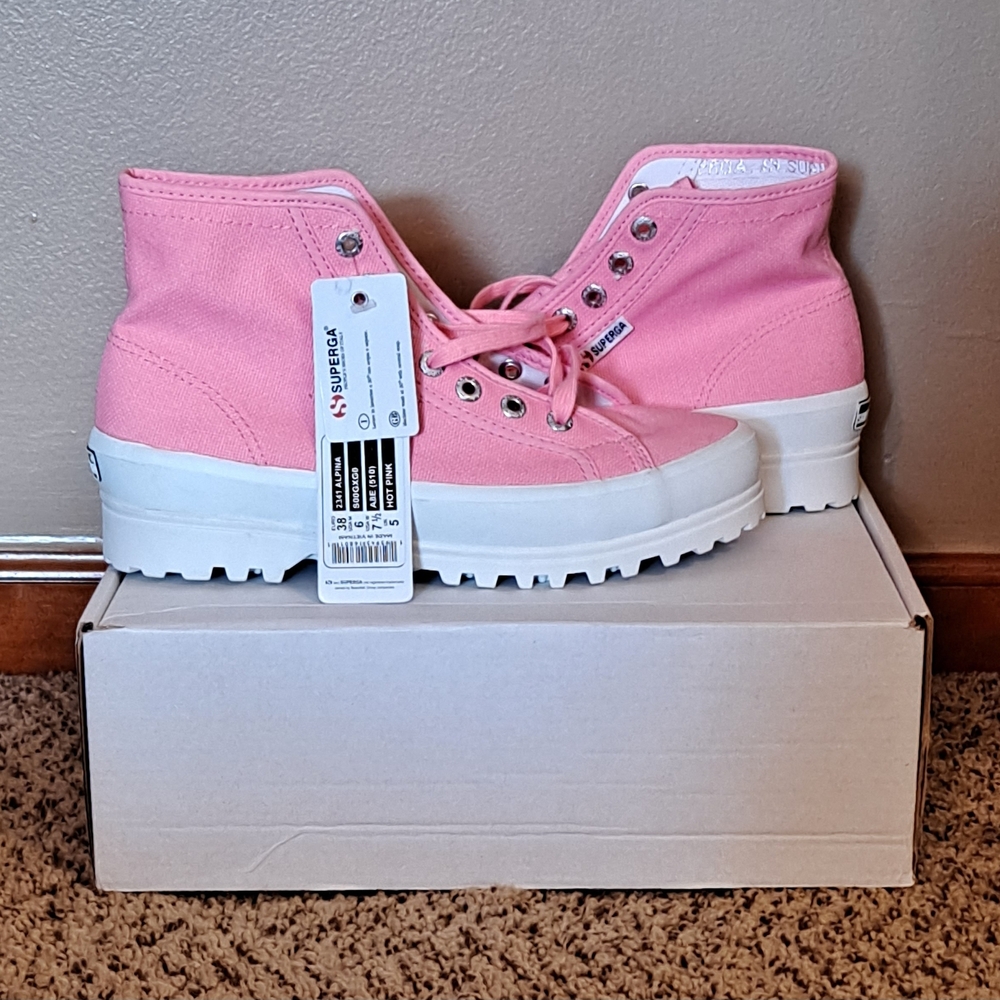 Superga Pink High-Top Platform Sneakers With Lug Soles Size 7.5